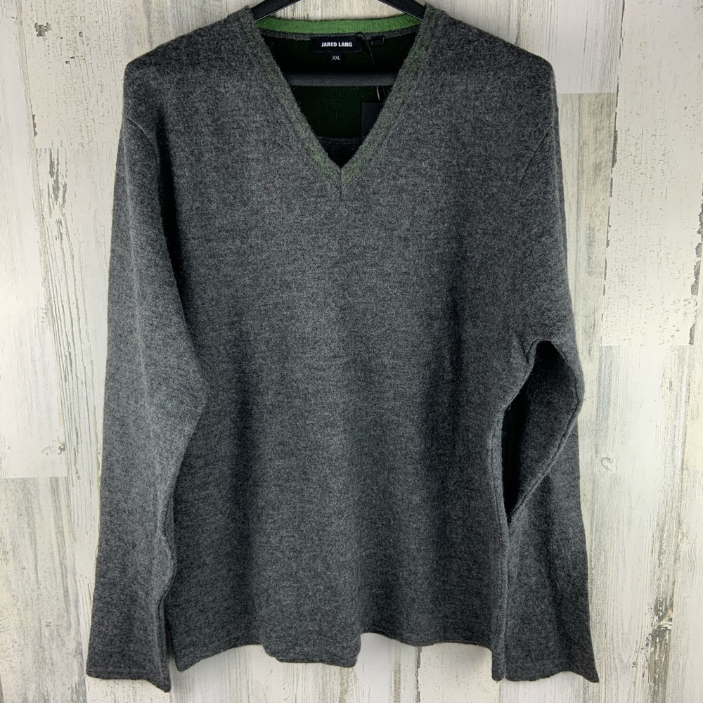 JARED LANG Grey Green NEW V-Neck Sweater XXL